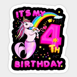 Kids 4Th Birthday Unicorn Mermicorn Mermaid For Girls Sticker